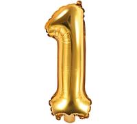 PartyDeco- FB10M-1-019 - Ballon en mylar en forme de chiffre 1 Or 35 cm pour anniversaire adulte enfant enfant
