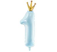 Ballon Chiffre 1 XXL avec Courronne Dorée pour le Premier Anniversaire de votre Enfant (Bleu)