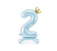 Ballon Chiffre 2 Mylar Debout 84 cm Bleu - Ballon Aluminium Métallisé avec Couronne Dorée - Décoration Anniversaire, Fête, Événement - Gonflage à l’Air