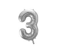 Ballon chiffre 3 - Argent - 86 cm - Décoration de fête - Anniversaire - Flottant