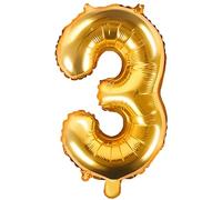 PartyDeco Ballon Mylar Nombre 3 Or 35 cm Anniversaire Adulte Enfant