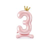 Ballon Chiffre 3 Rose Clair XXL Debout 84 cm - Ballon Géant Mylar avec Couronne Dorée - Décoration Anniversaire 3 Ans Fille & Enfant - Gonflage Air Autoportant (Grand Format)