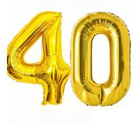 Ballon Chiffre 40 Or, 101cm, Décoration Anniversaire 40 Ans, Gonflable Hélium, Foil pour Femme Homme Annivesaires Fête Deco