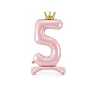 Ballon Chiffre 5 Rose Clair XXL Debout 84 cm - Ballon Géant Aluminium Mylar avec Couronne Dorée - Décoration Anniversaire 5 Ans Fille, Fête & Événement - Gonflage à l’Air (Autoportant)