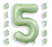 Ballon Chiffre 5 Vert Sauge: 40 Pouces 101 cm Géant Vert Numero 5 an à Hélium Ballon de Baudruche Anniversaire Mylar Décoration