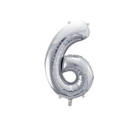 Ballon Chiffre 6 Argent Aluminium Mylar 60 cm - Ballon Métallisé à Gonfler à l’Air ou à l’Hélium - Décoration Anniversaire Fête et Événement Silver