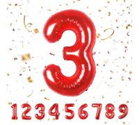 Ballon Chiffre Anniversaire 3,Ballon Numéro 3 Rouge,40" - 103cm Géante Hélium Ballons Gonflables XXL,Ballon numéro Décoration d'anniversaire S'envole avec de l'hélium