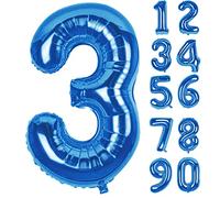 Ballon Chiffre Anniversaire 3 Bleu,Numéro 3 Feuille Géante Hélium Ballons Gonflables XXL Grand Ballon 3 Numérotés Garçon Fille Homme Femme D'anniversaire Décoration pour Fête Mariage Célébrations