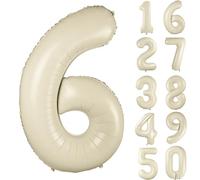 Ballon chiffre en aluminium - Ballon hélium ou air, chiffre 6 - Beige - Pour anniversaire de fille ou garçon - 102 cm - Blanc sable - Mylar - Décoration de fête d'anniversaire - Décoration de banquet