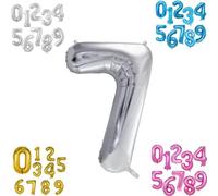 Ballon Chiffre - Numero 7 Couleur Argent - Ballons Anniversaire, Decoration Anniversaire, Bapteme, Fête, Celebration - Ballon Gonflable en Air ou Helium Gaz - Taille 86 cm gonflé.