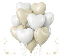 Ballon Coeur,12 pcs Ballons Blanc Beige Baudruche en Forme de Coeur, Ballons Gonflables Helium Coeur pour Saint Valentin, Anniversaire, Mariage, Fête D'enfants, Baby Shower Décorations