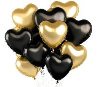 Ballon Coeur,12 pcs Ballons Noir Or Baudruche en Forme de Coeur, Ballons Gonflables Helium Coeur pour Saint Valentin, Anniversaire, Mariage, Fête D'enfants, Baby Shower Décorations