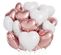 Ballon Coeur 24 pcs, Baudruche en Forme de Coeur Blanc Or Rose, Ballons de Fleuret, Ballon Helium Coeur pour Anniversaire, Mariage, Saint Valentin,décoration de fête de Noël（Blanc,Or Rose ）