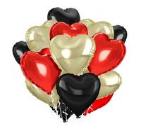 Ballon Coeur Rouge Noir Or clair, 12pcs Forme de Coeur Ballons Or clair, Ballons en Aluminium Coeur Noir, Rouge Ballon Coeur Helium pour Anniversaire, Mariage, Engagement, Douche de bébé, Valentine