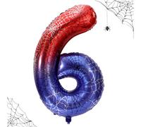 Ballon d’Anniversaire Chiffre Toile d’Araignée Géant 101,6cm, Grands Ballons Chiffres Thème Araignée Décorations Fête Héros Rouge et Bleu pour Garçons Enfants Anniversaire Halloween Fête (6)