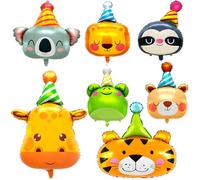 Ballon d'Aluminium d'Anniversaire - 7pcs Foil Animal Tête Géant avec Girafe, Tigre pour Décoration Forêt - Hélium pour Enfants