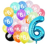 Ballon d'anniversaire chiffres 6 an et 20pcs et 30cm ballons - Ballons chiffres bleus en 40"-101cm décoration ballon d'anniversaire - Ballon chiffres décoré anniversaire s'envole avec de l'hélium.