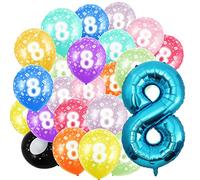 Ballon d'anniversaire chiffres 8 an et 20pcs et 30cm ballons - Ballons chiffres bleus en 40"-101cm décoration ballon d'anniversaire - Ballon chiffres décoré anniversaire s'envole avec de l'hélium.