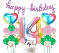 Ballon d'anniversaire Décoration d'anniversaire Ballon en rose Happy Birthday Guirlande Ballon en aluminium Rainbow Number Foil Ballons d'anniversaire 14 filles 14 ans Fille Giant Foil Ballon