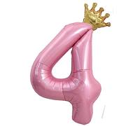 Ballon d'anniversaire, en aluminium, 101 cm, en forme de chiffre 4, rose, avec ballon couronne, gonflé à l'hélium, décoration de mariage, de fête, pour fille