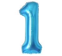 Ballon d'anniversaire en aluminium en forme de chiffre 1, taille XXL, 101 cm, bleu - Vole avec de l'hélium - Décoration d'anniversaire