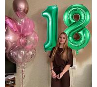 Ballon d'anniversaire en forme de chiffre 18, en aluminium, vert, 40" - 101 cm, décoration d'anniversaire, vole à l'hélium, pour hommes et femmes, 18e fête d'anniversaire