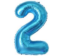 Ballon d'anniversaire en forme de chiffre 2, bleu, taille XXL, 101 cm, géant en aluminium, décoration d'anniversaire Vole avec de l'hélium