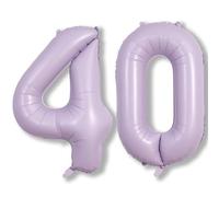 Ballon d'anniversaire en forme de chiffre 40, violet clair, taille XXL, en aluminium en forme de chiffre 4 et 0, violet pastel, décoration d'anniversaire de 40 ans, pour femme, décoration de fête