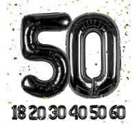 Ballon d'anniversaire en forme de chiffre 50, noir, en aluminium, décoration d'anniversaire de 101 cm, vole avec de l'hélium, pour hommes et femmes