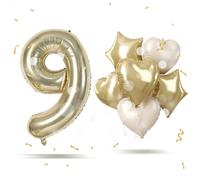 Ballon d'anniversaire en forme de chiffre de 9 ans, 100 cm, champagne, doré, géant à l'hélium, décoration d'anniversaire avec ballon en forme de cœur et étoile crème, pour femme, 9e anniversaire de