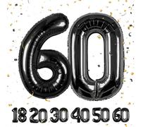 Ballon d'anniversaire en forme de chiffre du 60 ans, en aluminium, noir, décoration d'anniversaire de 101 cm, vole avec de l'hélium, pour hommes et femmes, 60e fête d'ann