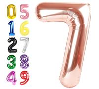 Ballon d'anniversaire en forme de chiffre or rose - Décorations de 17e anniversaire pour garçons et filles - 101,6 cm - Grand ballon pour 7, 17, 27, 70 ans, anniversaire de mariage, Noël, Nouvel An