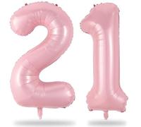 Ballon d'anniversaire en forme de chiffre rose - Taille XXL - Ballon en aluminium en forme de chiffre 21 ans - Vole à l'hélium - Décoration de fête (21ème anniversaire) pour femme - Rose pastel