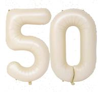 Ballon d'anniversaire en forme de chiffre - Taille XXL - 100 cm - Beige - Ballons en aluminium - Vole à l'hélium - Décoration de fête d'anniversaire pour femme - Décoration de fête d'anniversaire
