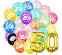 Ballon d'Anniversaire Numéro 50 Ans - 20Pcs 30cm et 40" Or - Décoration pour l'Anniversaire Vole Avec de l'Hélium