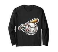 Ballon de Baseball en colère avec Visage et Batte pour Fan de Coach Amateur Manche Longue