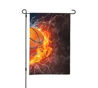 Ballon de basket-ball en feu et en eau, drapeau de jardin d'été double face de 12 x 18 pouces pour l'extérieur