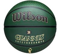 Wilson Ballon de Basket, NBA Player Icon Outdoor, Giannis Antetokounmpo, Milwauke Bucks, Extérieur et Hall de Sport, Taille: 7, Vert/Beige