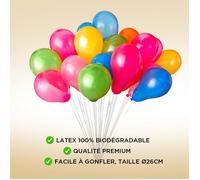 Ballon de Baudruche couleur - Lot de 100 Ballons 26cm en Latex 100% BIODÉGRADABLES - Idéal pour évènement MarRose