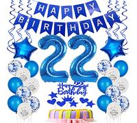Ballon de baudruche Décoration 22e anniversaire bleu Déco gâteau anniversaire 22 ans homme Ballons 22 anniversaire homme Déco gâteau 22e anniversaire hommes ,Déco anniversaire 22 ans homme Joyeux