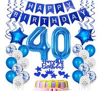 Ballon de Baudruche Décoration 40e Anniversaire Bleu - Déco Gâteau Homme 40 Ans - Joyeux