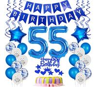 Ballon de baudruche Décoration 55e anniversaire bleu Déco gâteau anniversaire 55 ans homme Ballons 55 anniversaire homme Déco gâteau 55e anniversaire hommes ,Déco anniversaire 55 ans homme Joyeux