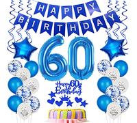Ballon de Baudruche Décoration 60e Anniversaire Bleu - Déco Gâteau Homme 60 Ans - Joyeux