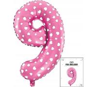 ballon de baudruche numéro 9 rose à pois pour fête d'anniversaire 40cm
