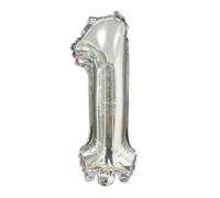 Ballon de décoration en forme de chiffre, 40 cm, en aluminium, argenté, numéro 1