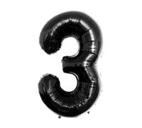 Ballon de décoration en forme de chiffre, 40 cm, en aluminium, noir, numéro 3