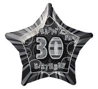Ballon de fête Creative en forme d'étoile avec inscription Joyeux 30e anniversaire SG4809 (taille unique) (noir/argent)