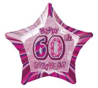 Ballon de fête unique en forme d'étoile avec l'inscription Joyeux 60e anniversaire, rose SG6018 (taille unique) (rose)