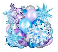 Ballon de Flocon de Neige,16PCS Decoration Anniversaire Fille,Ballons Helium en Aluminium Bleu,Ballon en Aluminium Motif Flocon de neige,Ballons Flocon de Neige Pentagramme Princesse Pour Enfant Fête