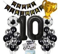 Ballon de Football 10ème Anniversaire Hélium Noir pour Garçon - Décoration Gâteau et Fête d'Anniversaire 10 Ans Enfants